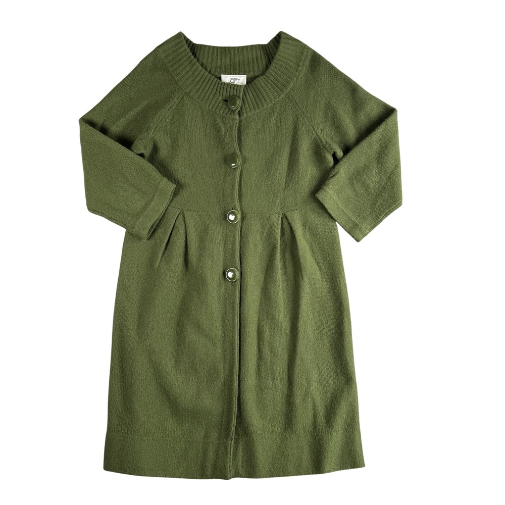 Loft Cardigan Sweater Womens XS Green Button Front Wool Cashmere Cottage Prairie